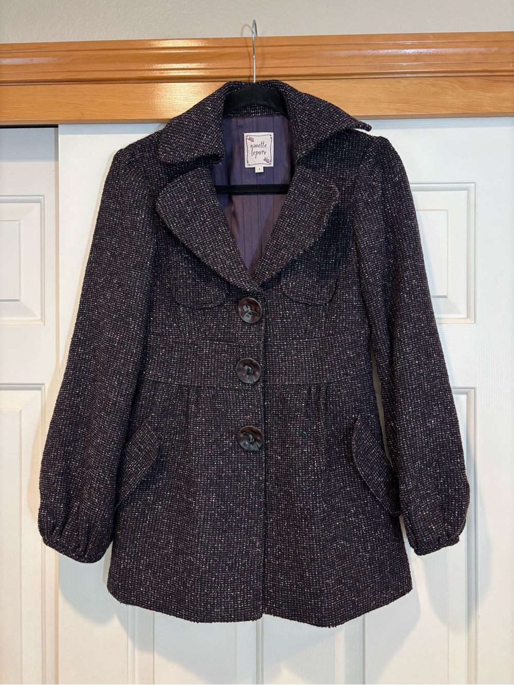 Nanette Lepore Purple Tweed Pea Coat